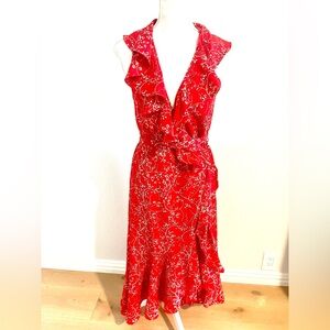 Vibrant Red Floral Paisley Maxi Wrap Dress